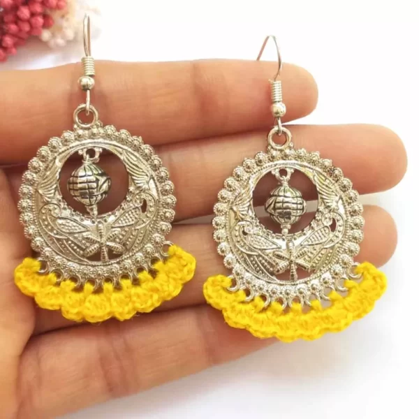 Chandbali yellow handmade crochet earring 1