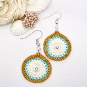 Circle multi color handmade crochet earring 1