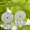 Circle white handmade crochet earring 1