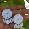 Circle white handmade crochet earring 2