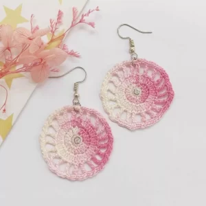 Double shaded circle handmade crochet earring