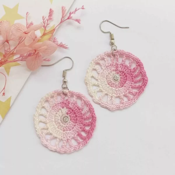 Double shaded circle handmade crochet earring