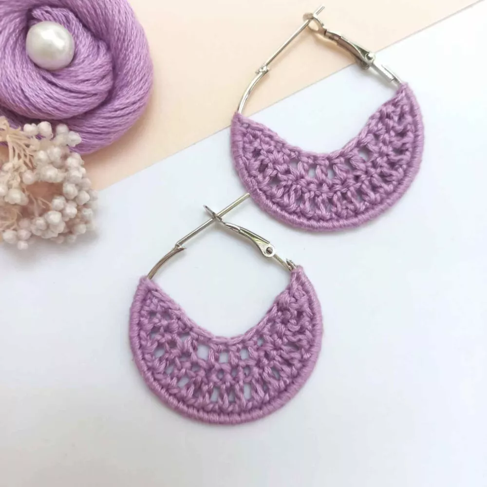 Half circle hoop handmade crochet earring 1