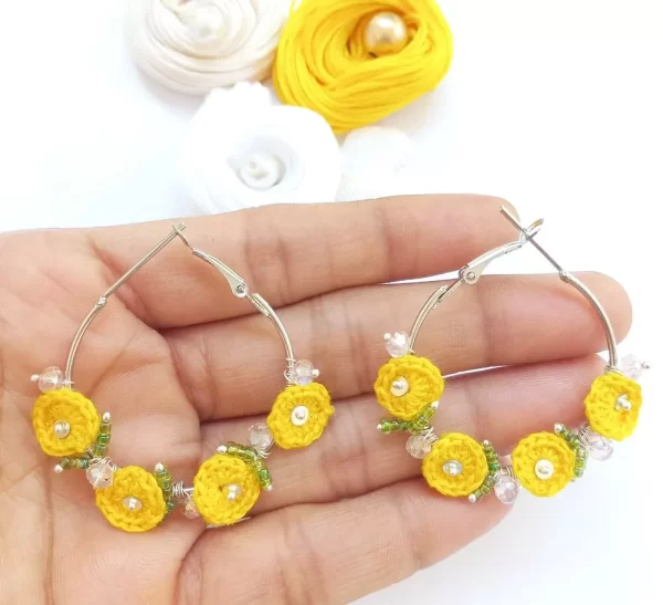 Handmade crochet flower hoop earrings 1