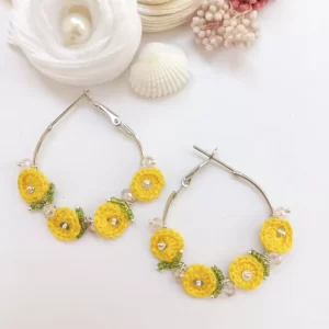 Handmade crochet flower hoop earrings