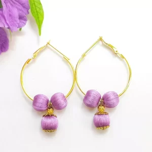 Handmade silk thread ball earring 1