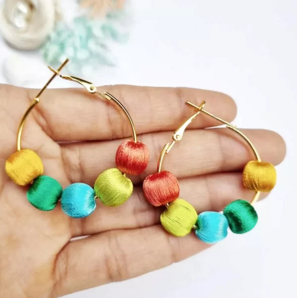 Handmade silk thread earring with multi color balls 2