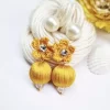 Handmade silk thread flower with bead earring 1