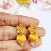 Handmade silk thread flower with bead earring 2