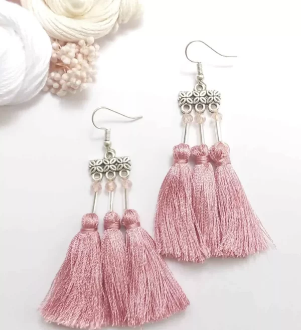 Handmade silk thread tassel earring 1