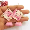 Square double shaded baby pink with jumka handmade crochet earring 2