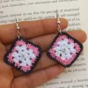 Square handmade crochet earrings 1