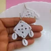 Square with sea shell handmade crochet earrings 1