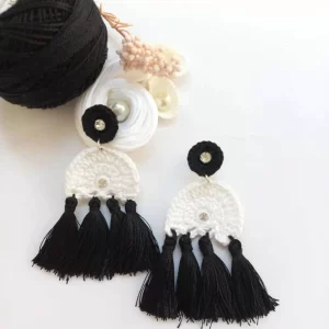 White black handmade crochet earring