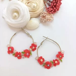 small flower hoop handmade Silk thread earring 1