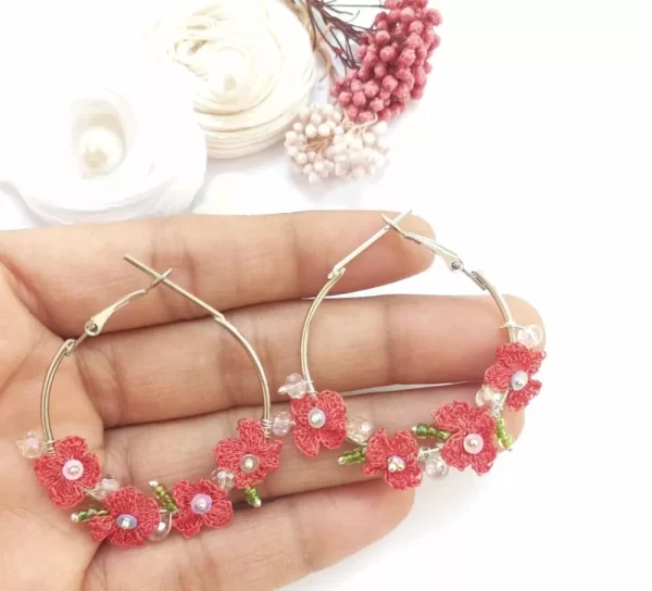 small flower hoop handmade Silk thread earring 2