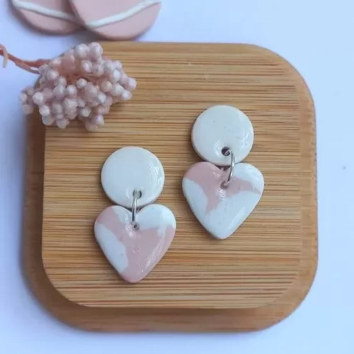 Handmade circle and heart polymer clay earrings