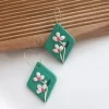 Handmade flower diamond polymer clay earrings 1