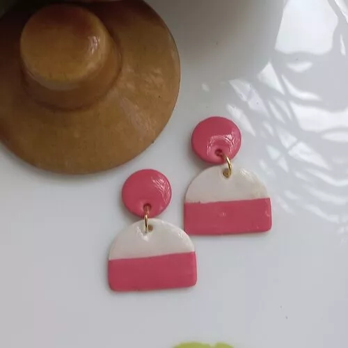 Handmade half circle polymer clay earrings1