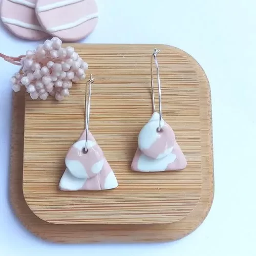 Handmade triangle and circle polymer clay earrings