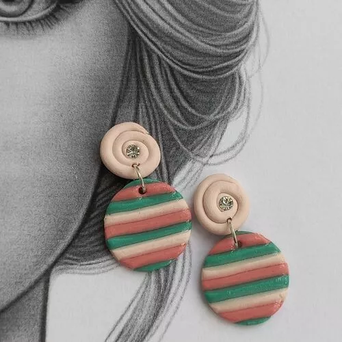 Handmade color line polymer clay earrings