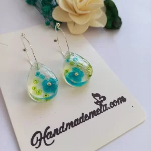 Handmade drop with flower resin earrings1